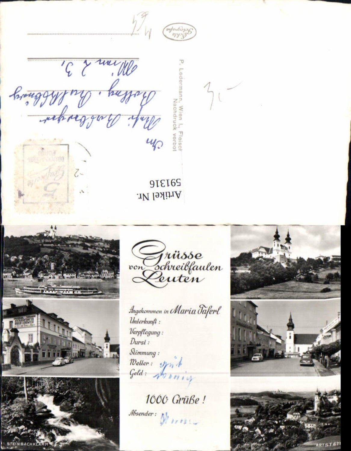 591316,Schreibfaul Maria Taferl Wallfahrtskirche Schiff Dampfer VW Käfer