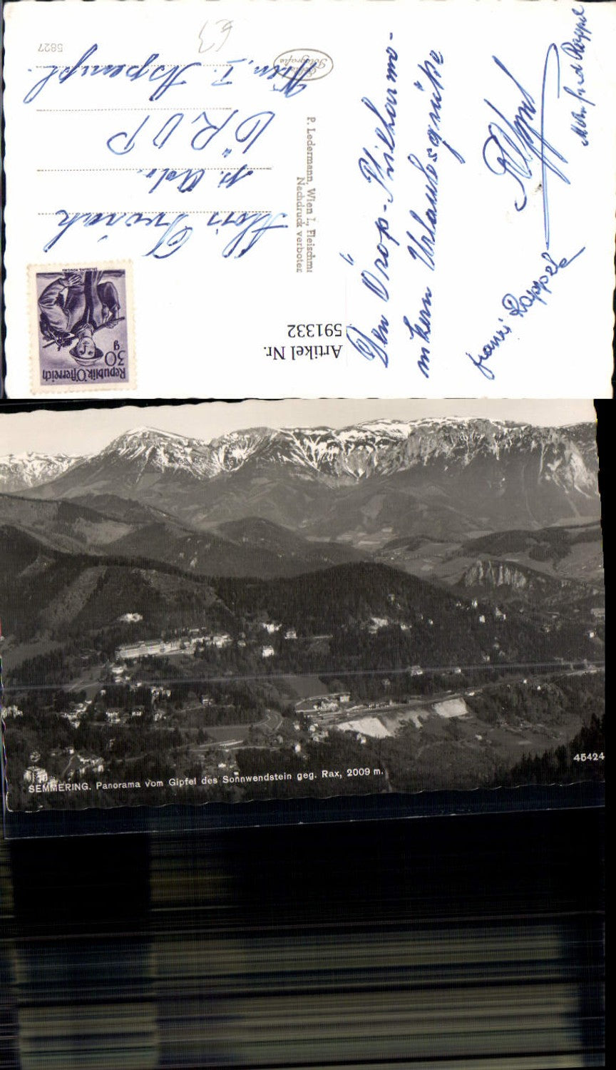 591332,Foto Ak Semmering Panorama v. Gipfel d. Sonnwendstein