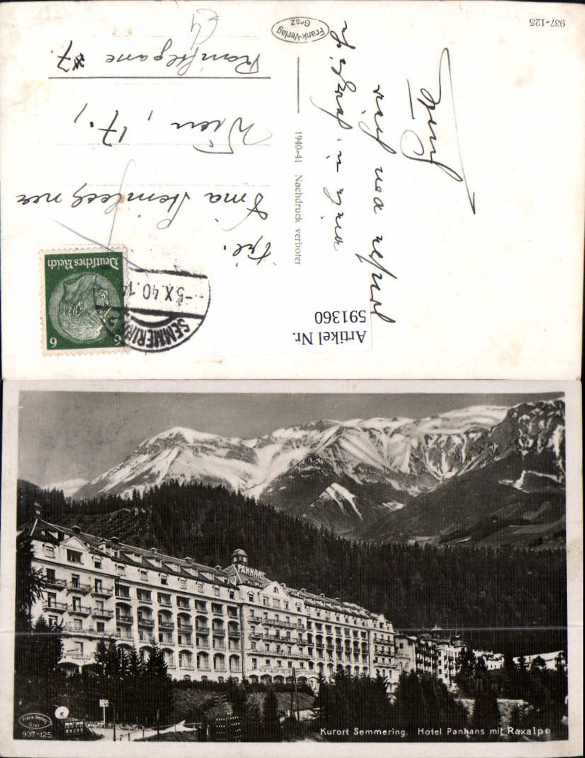 591360,Foto Ak Semmering Hotel Panhans m. Raxalpe