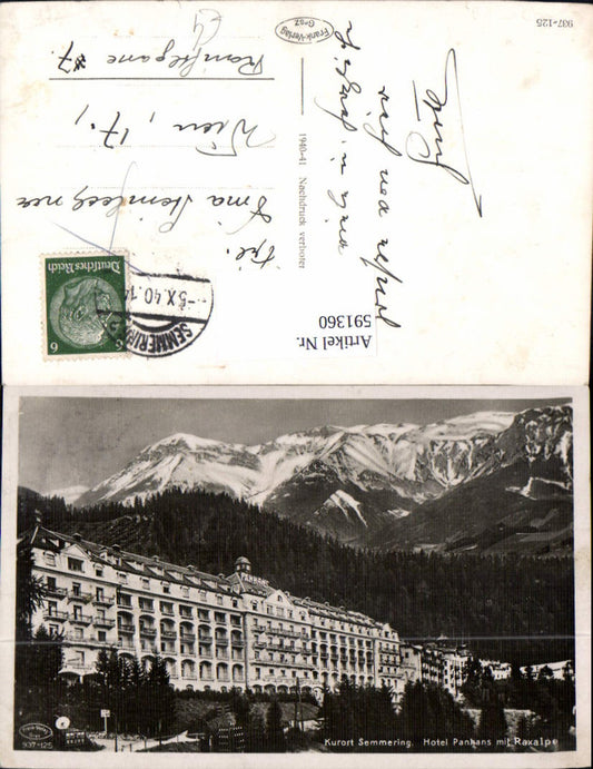 591360,Foto Ak Semmering Hotel Panhans m. Raxalpe