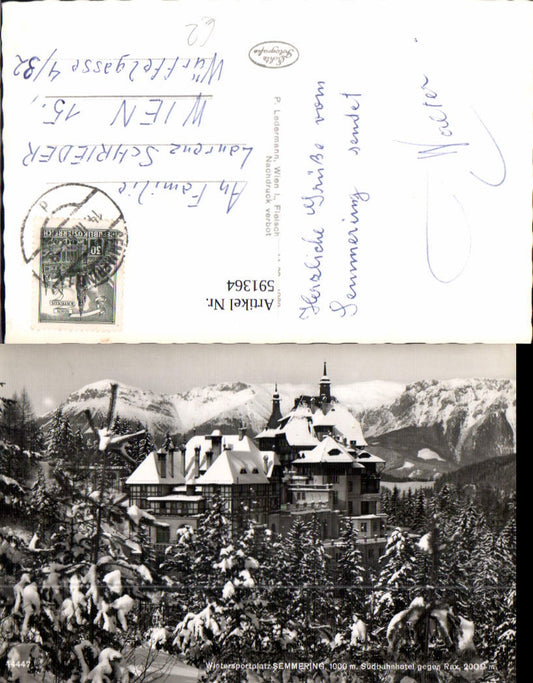 591364,Foto Ak Semmering Südbahnhotel geg. Rax Winterpartie