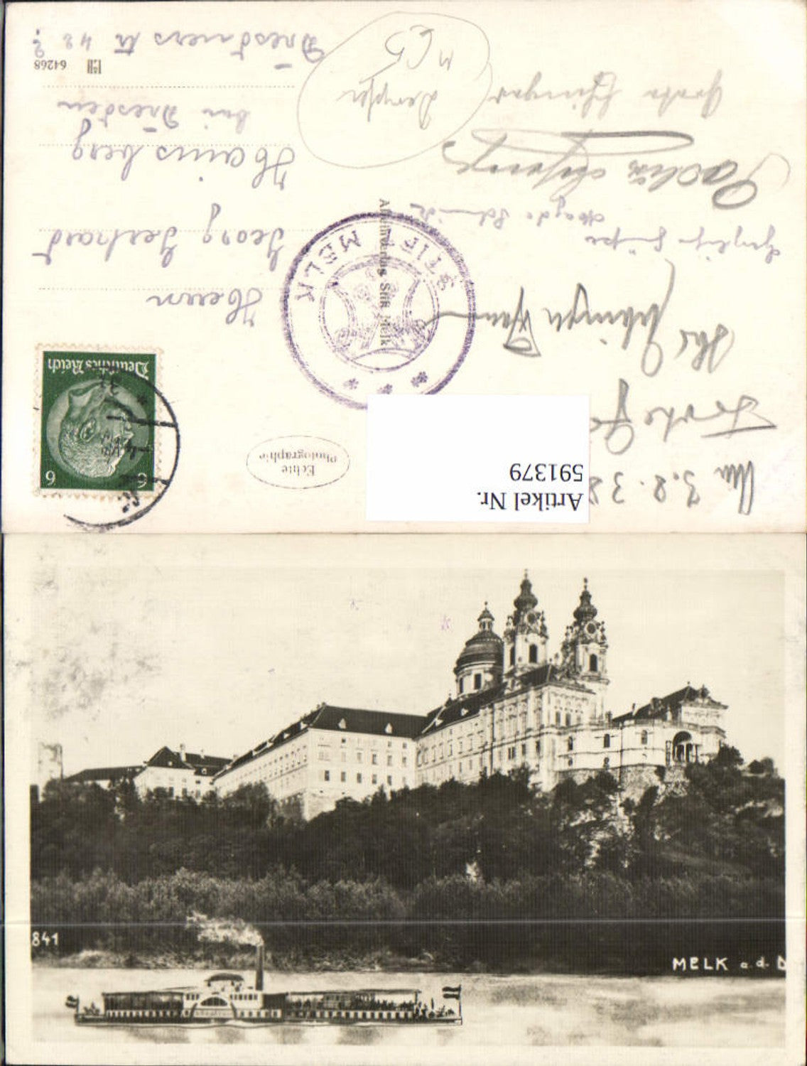591379,Foto Ak Melk a. d. Donau Stift Schiff Dampfer Dürnstein