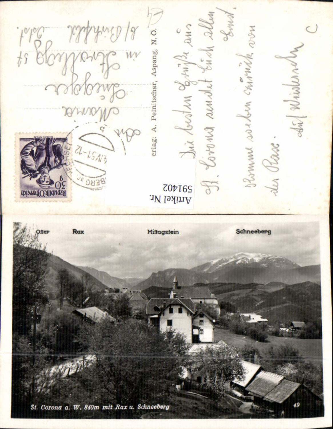 591402,St. Corona am Wechsel m. Rax u. Schneeberg Gipfelkarte
