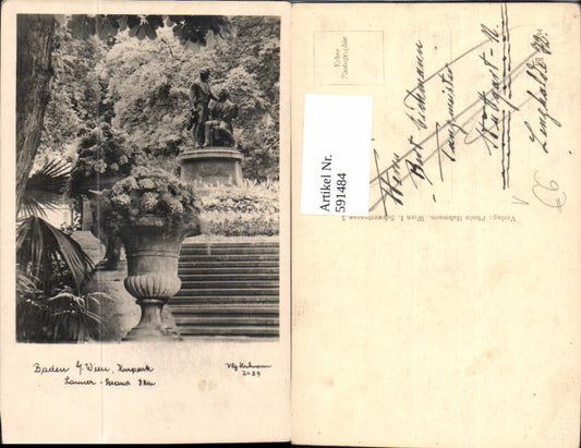 591484,Foto Ak Baden b. Wien Kurpark Lanner und Strauss Denkmal pub Hubmann 2489