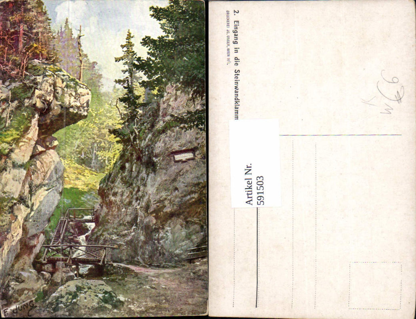 591503,Künstler Ak F. Jung Eingang i. d. Steinwandklamm Weissenbach an der Triesting