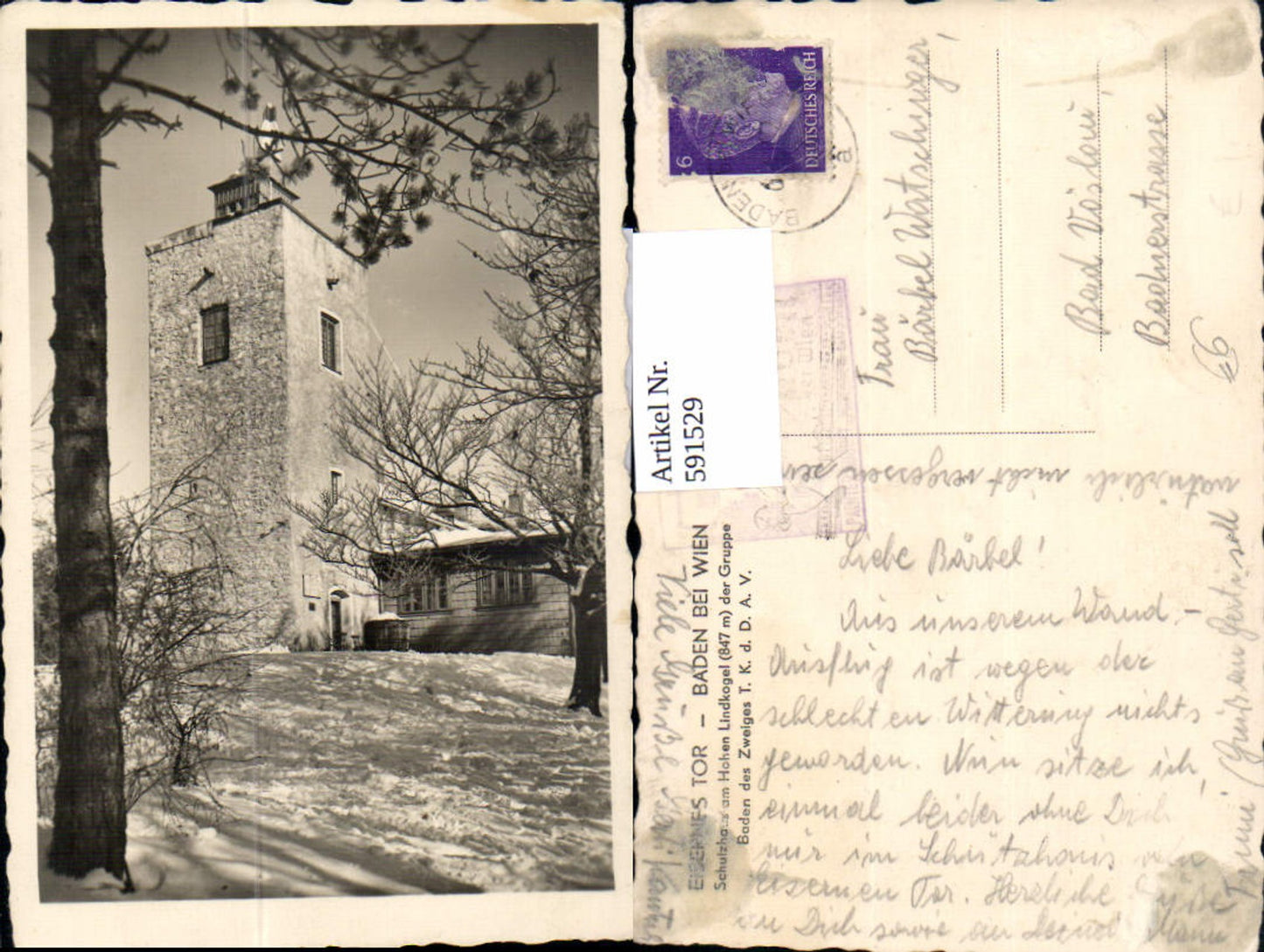 591529,Alland Eisernes Tor Baden b. Wien Schutzhaus Hohen Lindkogel Winterpartie