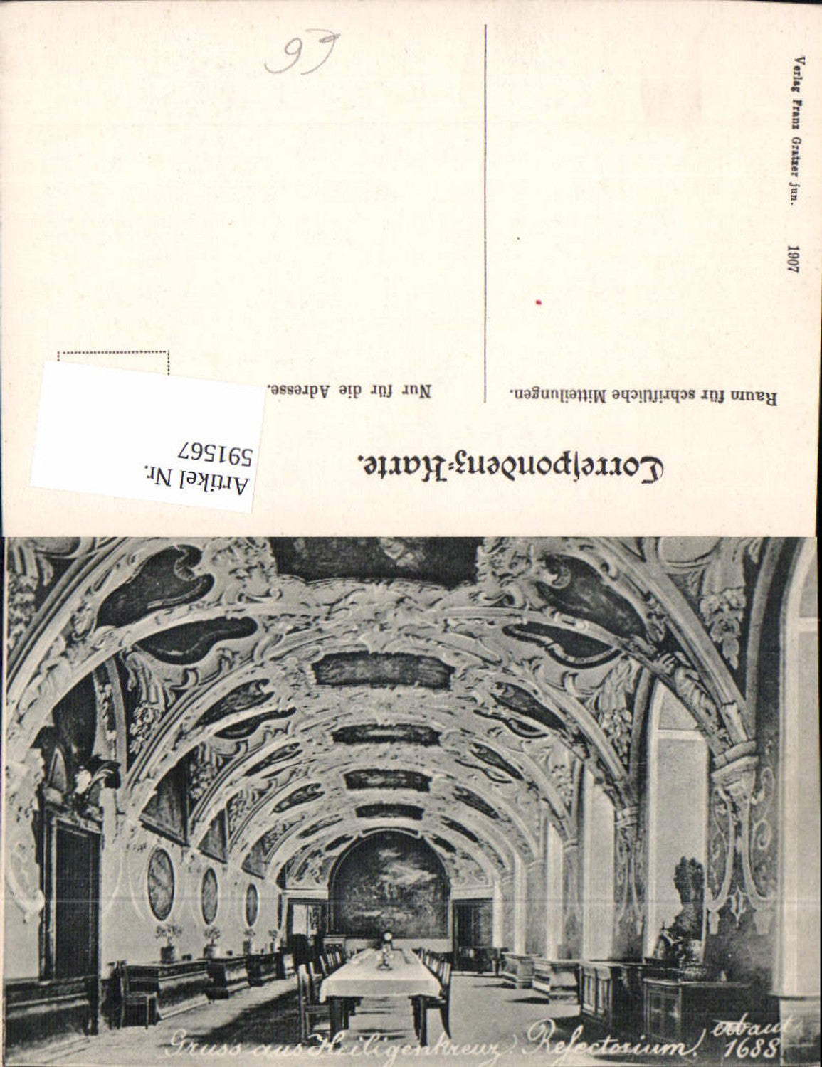 591567,Gruss Heiligenkreuz Stift Refectorium Innen