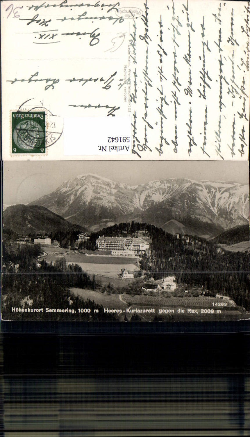 591642, Photo Ak Semmering Army Spa Hospital opposite the Rax