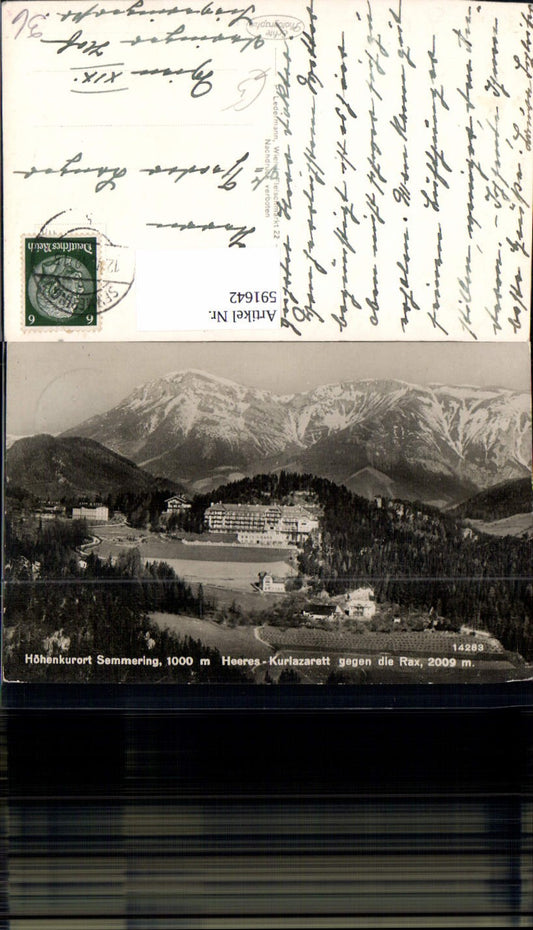591642, Photo Ak Semmering Army Spa Hospital opposite the Rax