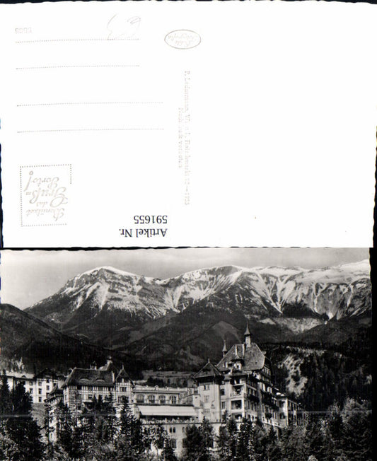 591655, Photo Postcard Semmering Südbahnhotel opposite Rax