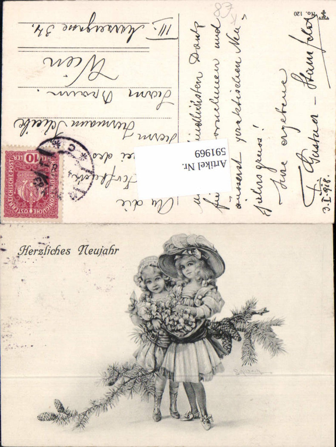 591969,tolle Künstler AK Schilbach Jugendstil Mädchen Neujahr