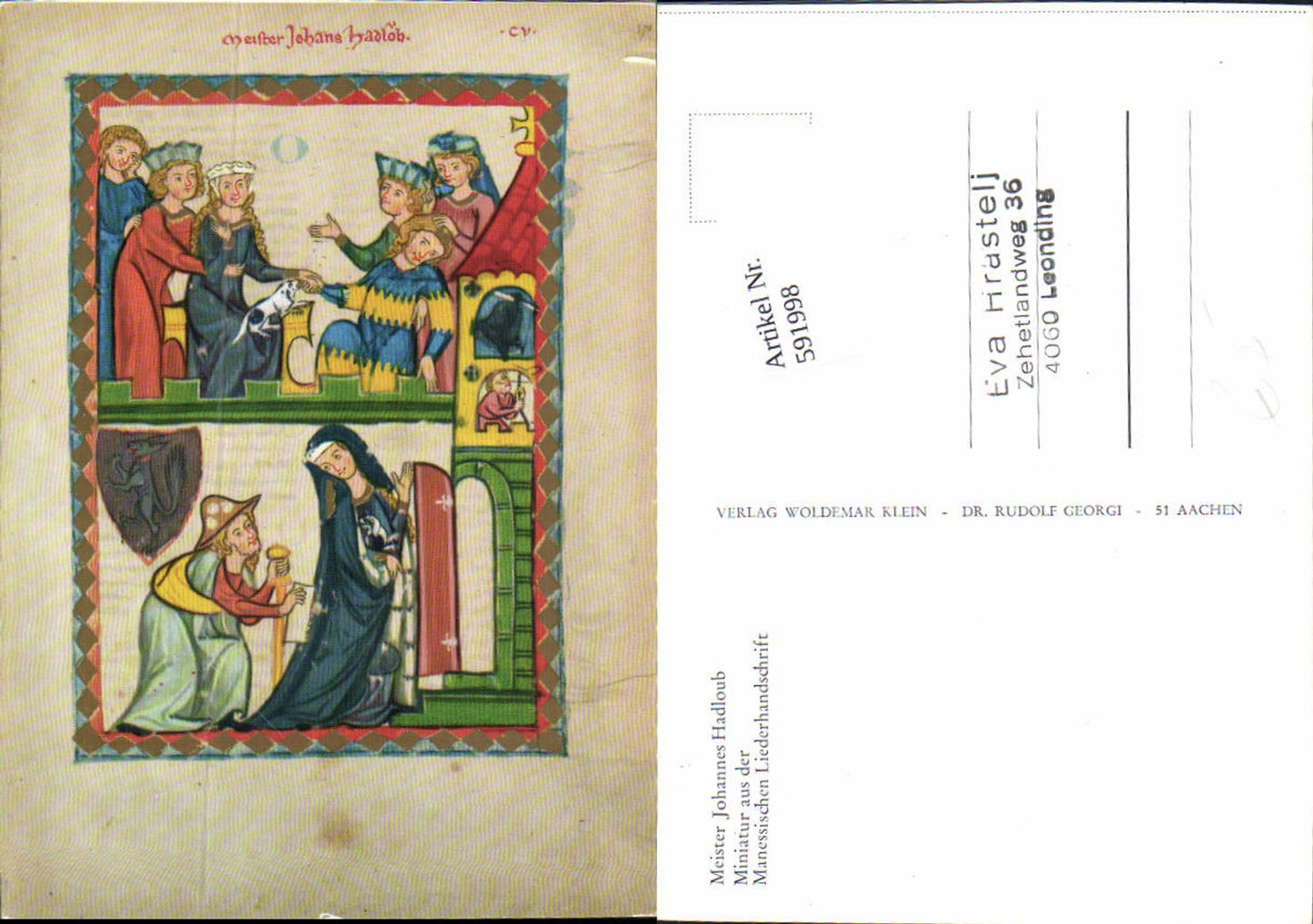 591998,Miniatur Mittelalter Meister Johannes Hadloub