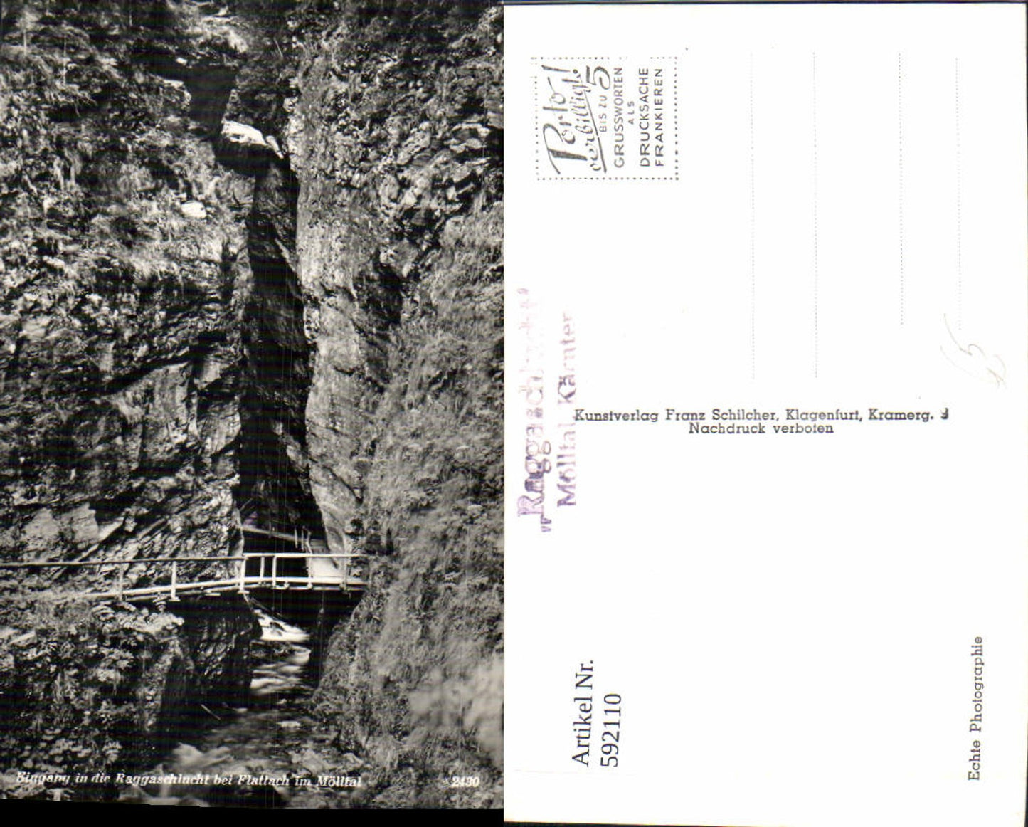 592110,Foto Ak Eingang Raggaschlucht b. Flattach i. Mölltal
