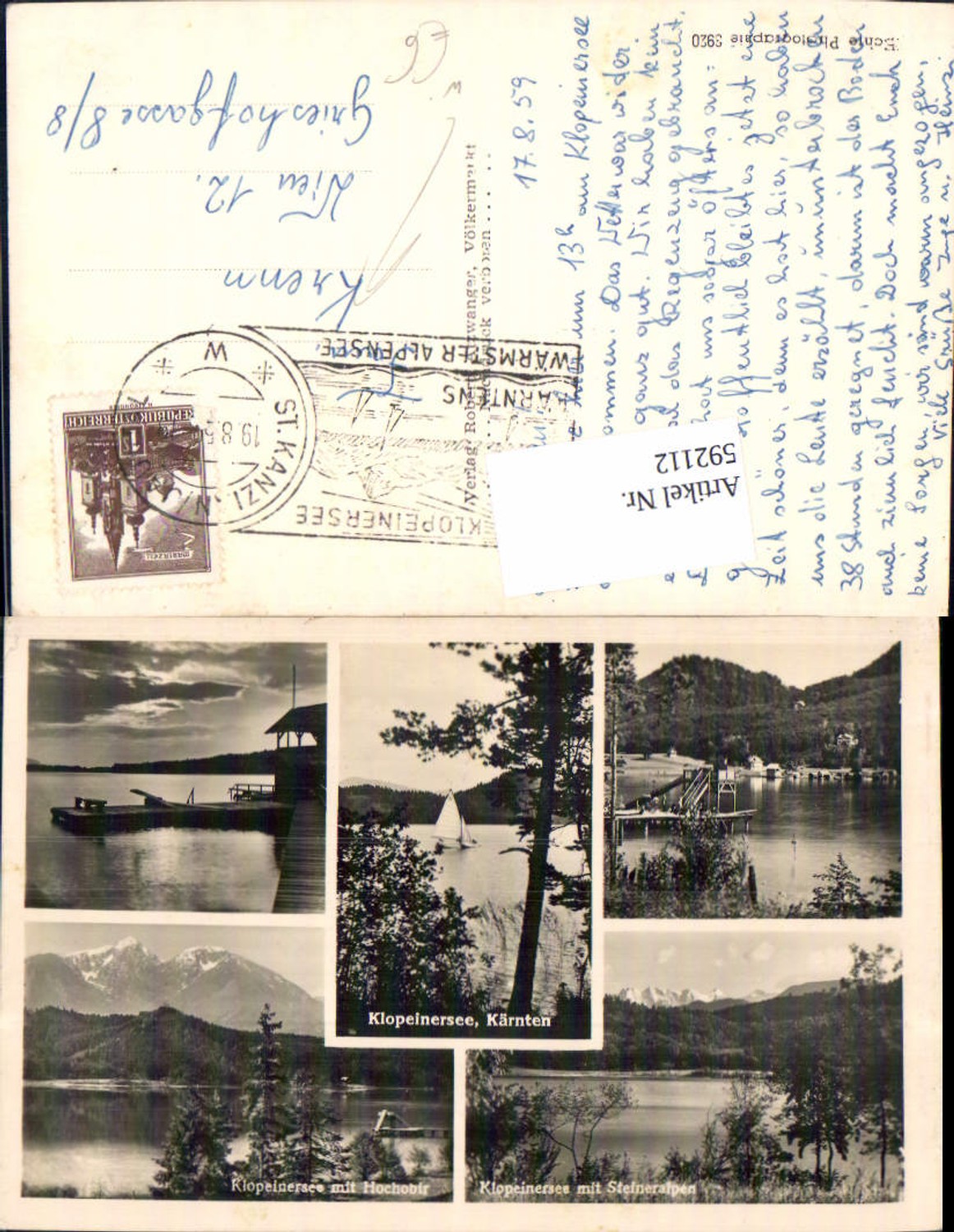 592112,Mehrbild Ak Klopeinersee Segelboot Hochobir Steineralpen Sankt Kanzian am Klopeiner See