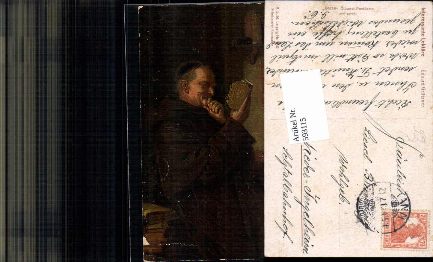 593115,tolle Künstler AK Eduard Grützner Ölkunst Postkarte IMITA Lesen
