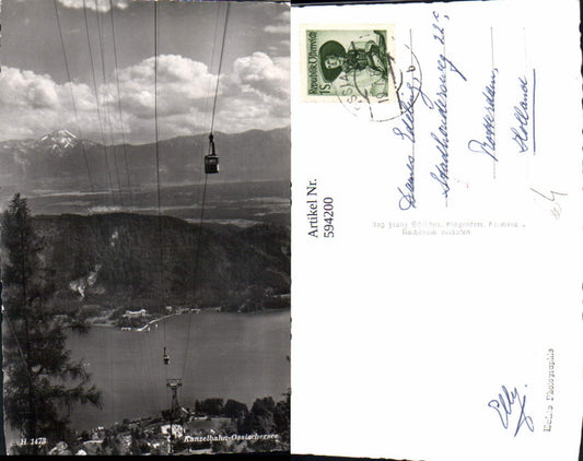 594200,Foto Ak Kanzelbahn Seilbahn Blick auf Annenheim Treffen Ossiacher See