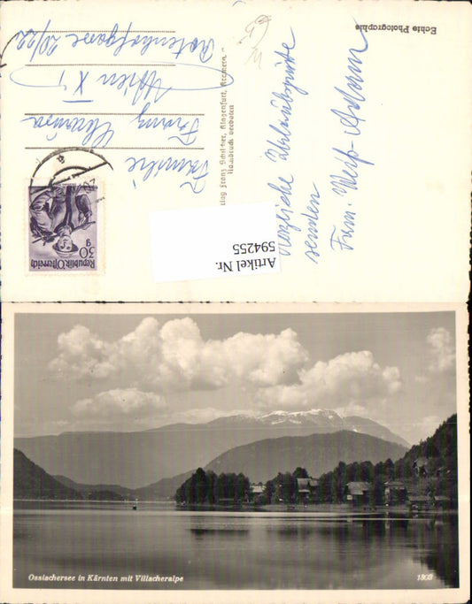 594255,Foto Ak Ossiacher See m. Villacheralpe Ruderboot Boot Blick Richtung Annenheim