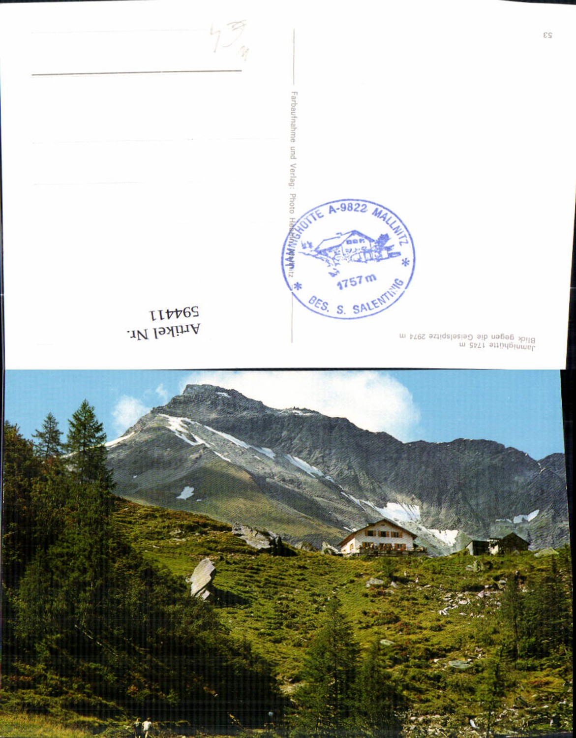 594411,Mallnitz Jamnighütte Blick geg. Geiselspitze