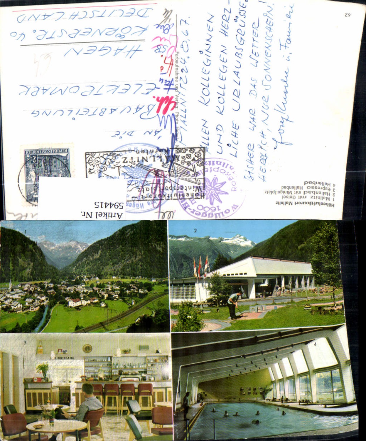 594415,Mehrbild Ak Mallnitz m. Geisel Hallenbad Espresso Minigolf