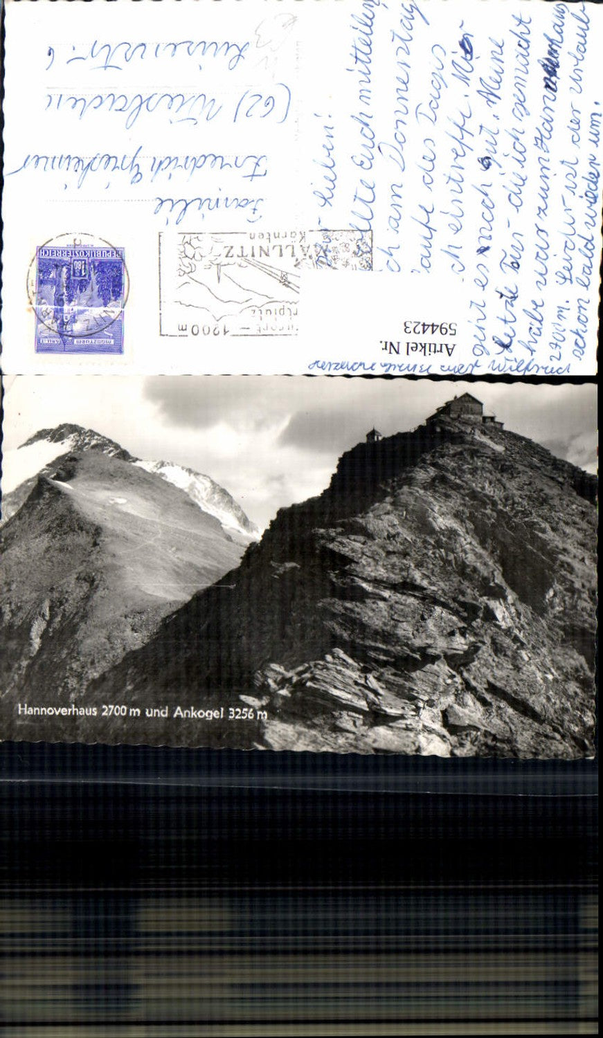 594423, photo postcard Hannoverhaus and Ankogel Mallnitz