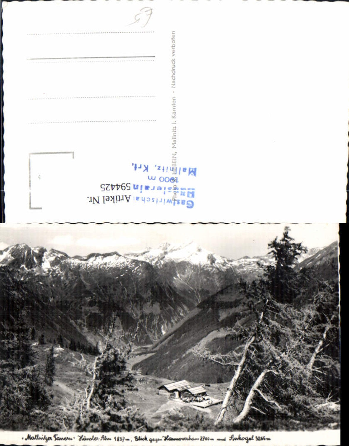 594425,Foto Ak Mallnitz Mallnitzer Tauern Häusleralm Blick geg. Hannoverhaus u. Ankogel