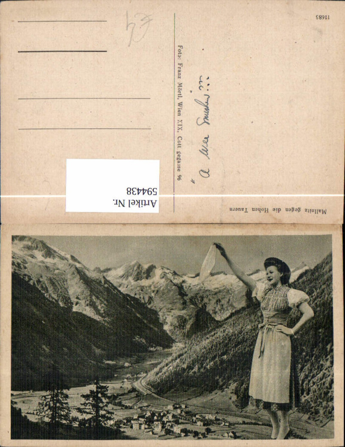 594438,Fotomontage Mallnitz geg. d. Hohen Tauern Frau winkt m. Taschentuch