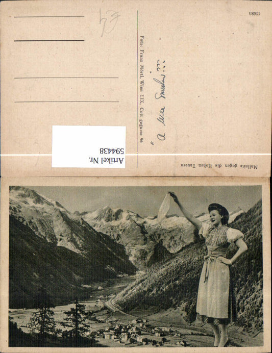 594438,Fotomontage Mallnitz geg. d. Hohen Tauern Frau winkt m. Taschentuch