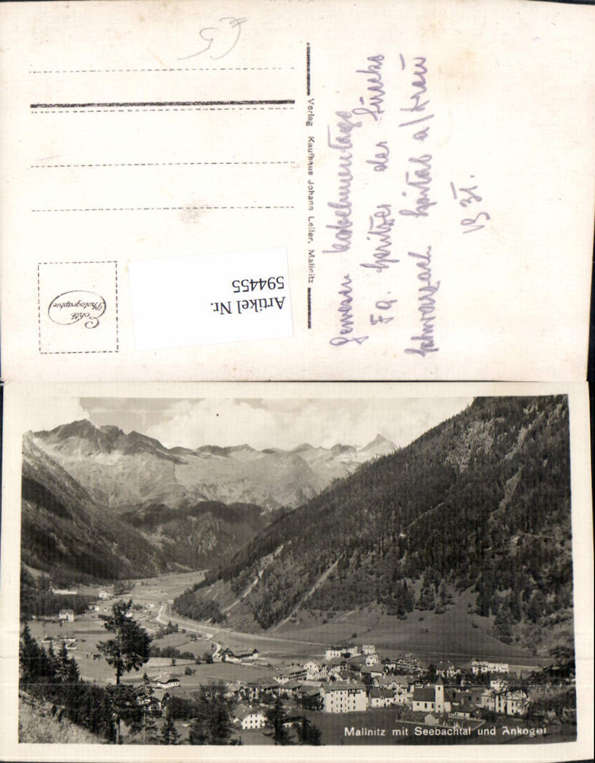 594455,Foto Ak Mallnitz m. Seebachtal u. Ankogel