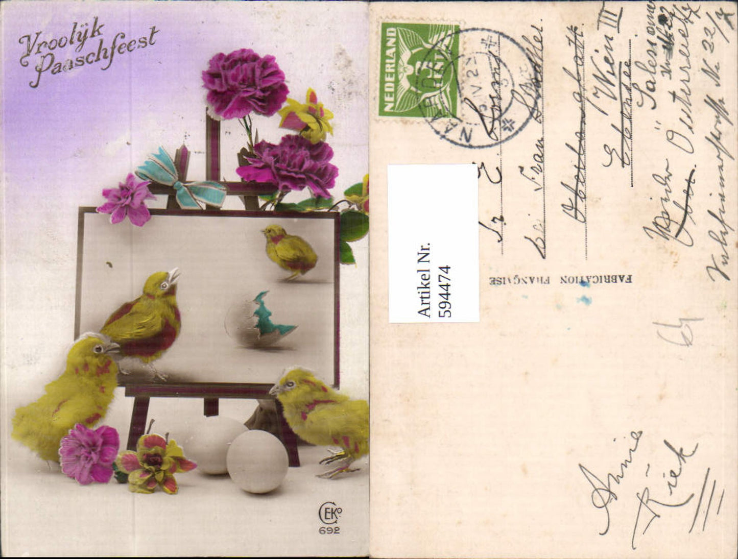 594474,Ostern Küken Blumen Nelken Staffelei Bild