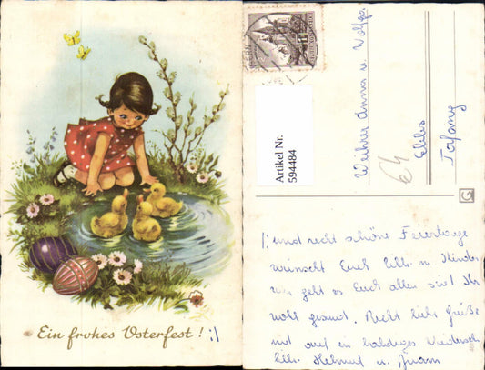 594484,Ostern Mädchen m. Küken Ostereier Schmetterling
