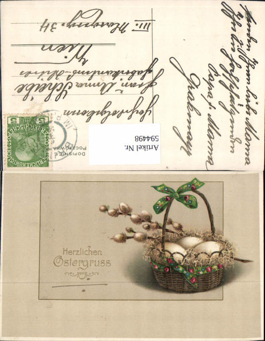 594498,Ostern Korb m. Ostereier Palmkätzchen Zweig