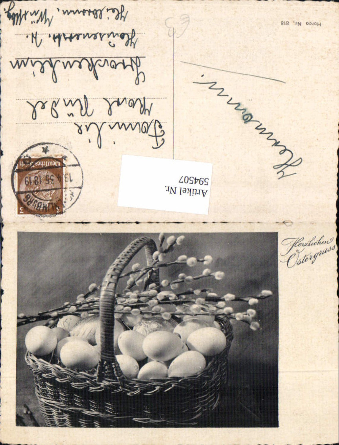 594507, Easter basket with Easter eggs, eggs, pussy willow branch