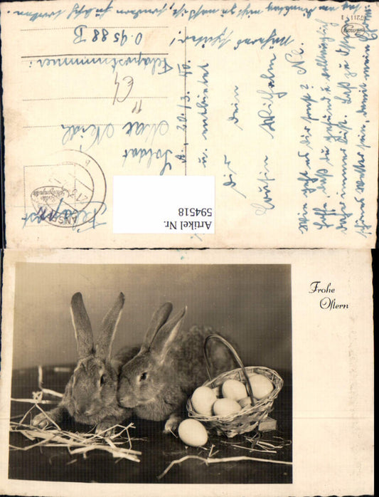 594518, Photo Postcard Easter Bunny Easter Nest Basket with Eggs Field Post O 9588 B
