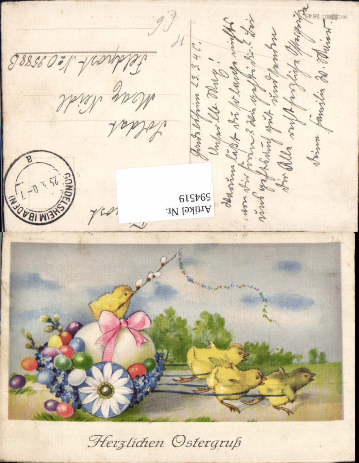 594519, Easter chick carriage made from egg egg carriage field post no. O 9588 B