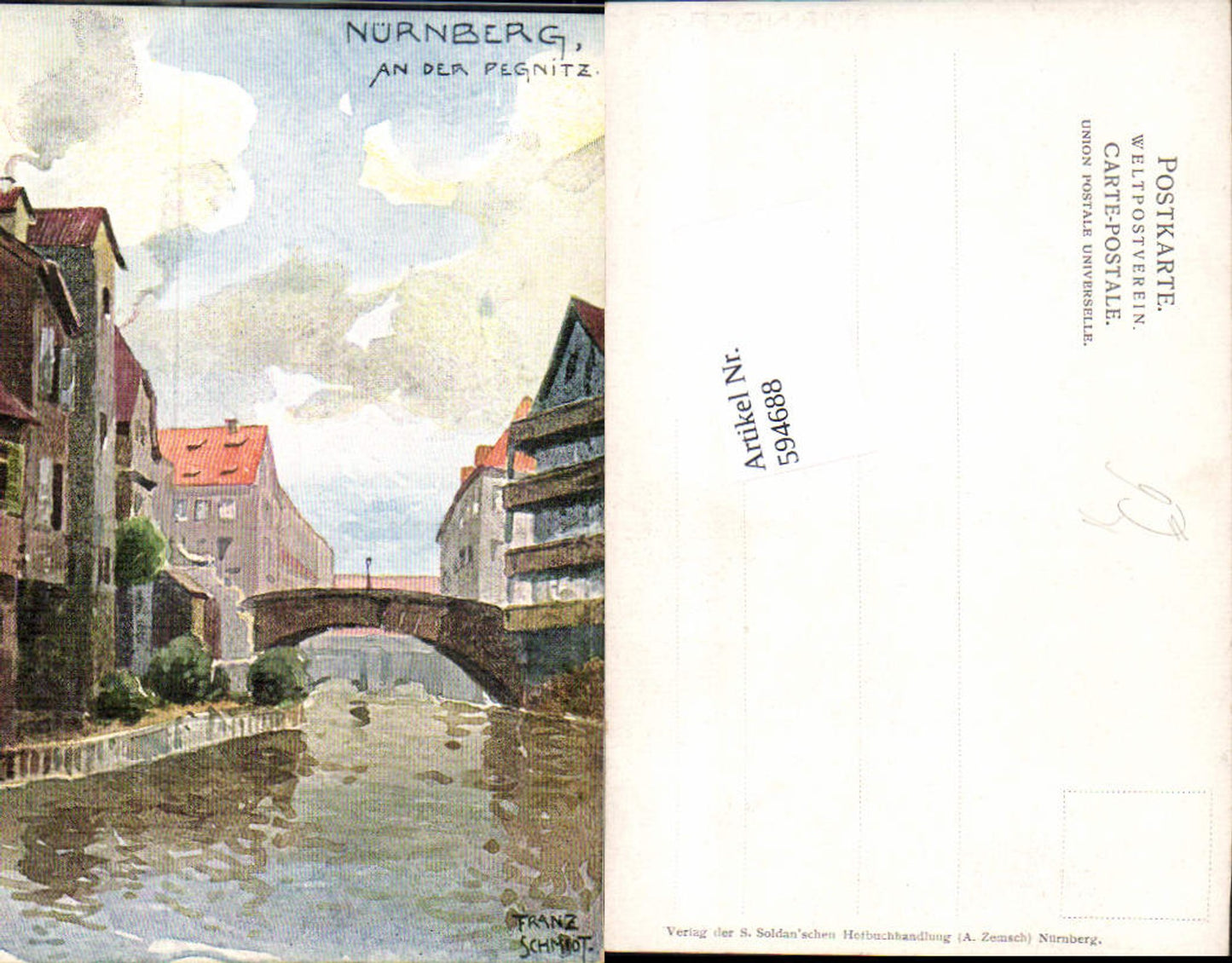 594688,Künstler AK Franz Schmidt Nürnberg An der Pegnitz