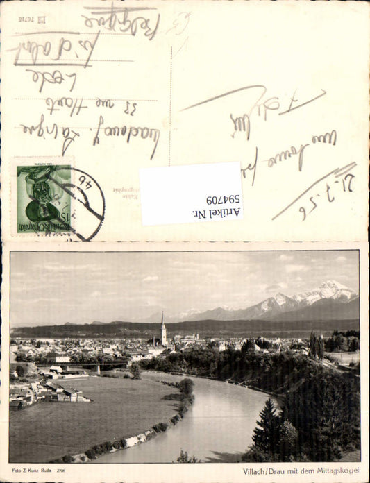594709,Foto Ak Villach Drau m. d. Mittagskogel Foto Kunz-Ruda 2706