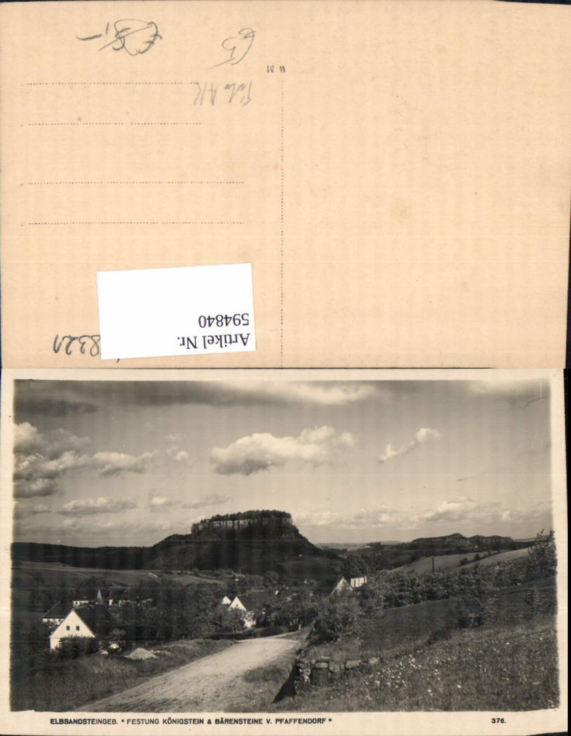 594840,Foto Ak Königstein Festung Königstein u. Bärensteine v. Pfaffendorf