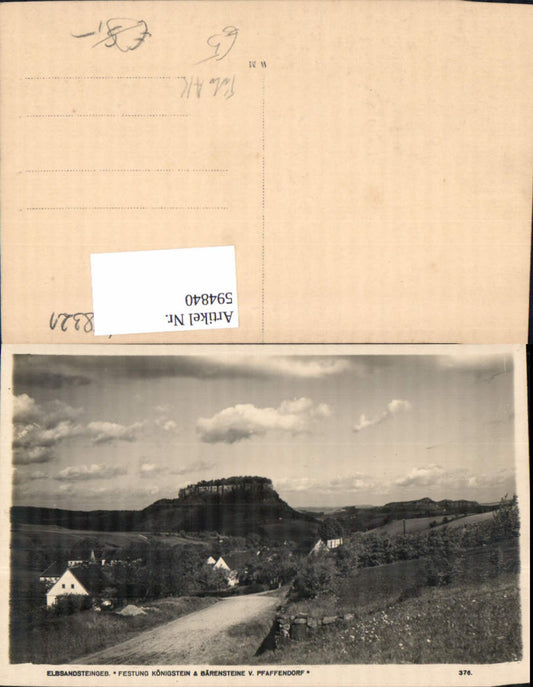 594840,Foto Ak Königstein Festung Königstein u. Bärensteine v. Pfaffendorf