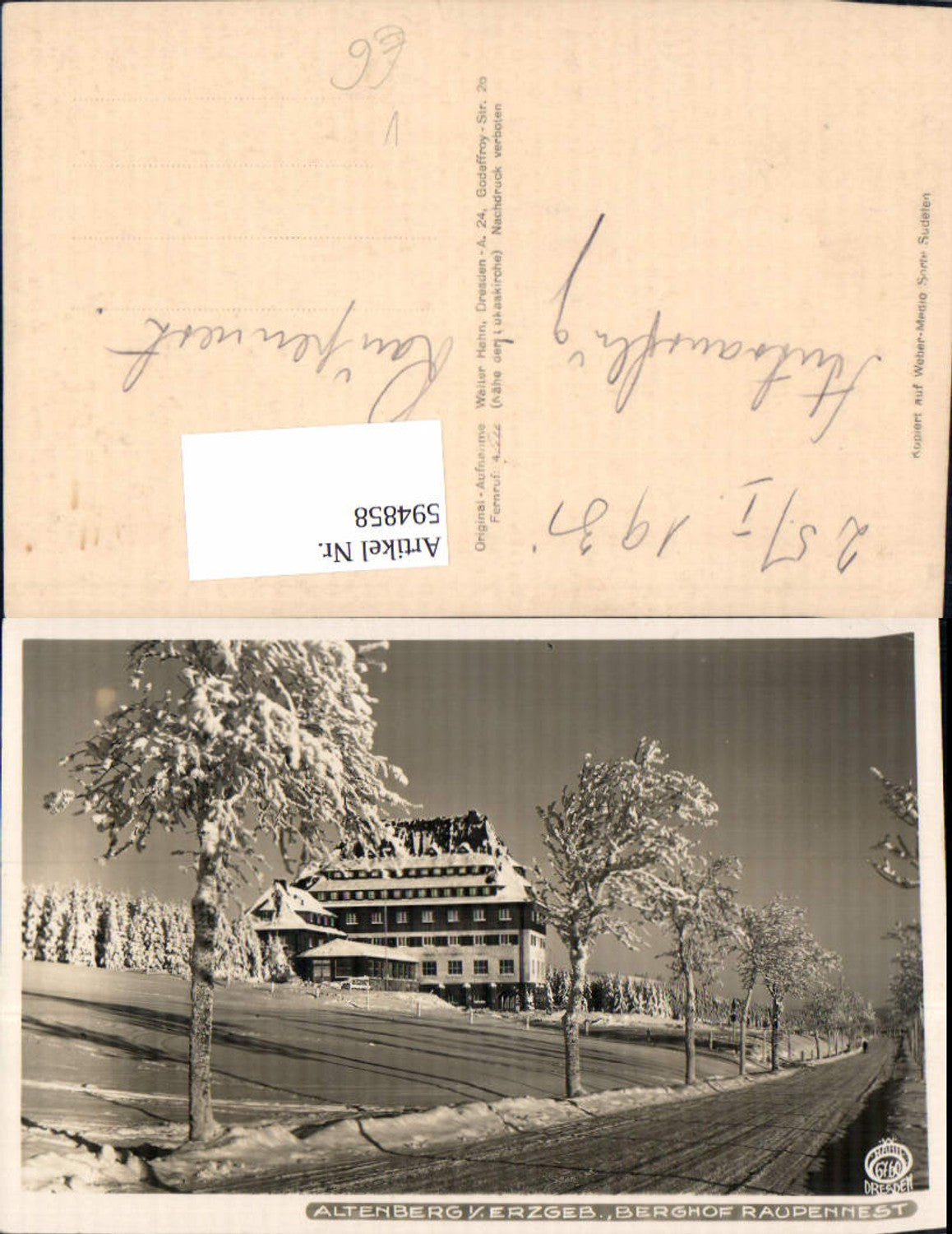 594858,Altenberg i. Erzgebirge Berghof Raupennest Winteransicht pub Walten Hahn 6760