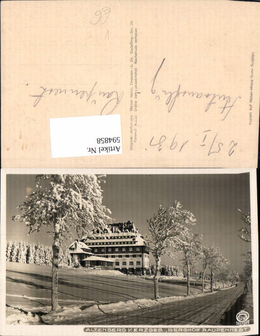 594858,Altenberg i. Erzgebirge Berghof Raupennest Winteransicht pub Walten Hahn 6760
