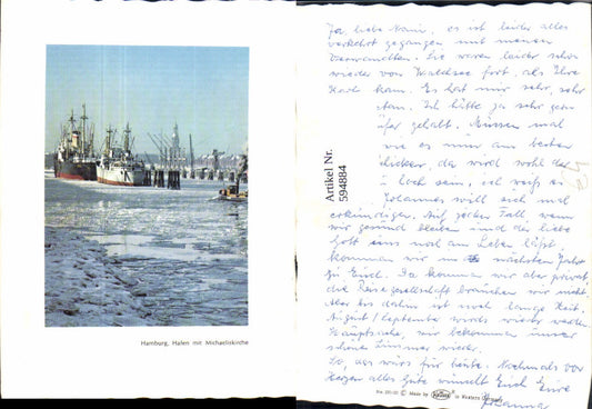 594884,Hamburg Hafen m. Michaeliskirche Winter Schiffe Dampfer Passepartout