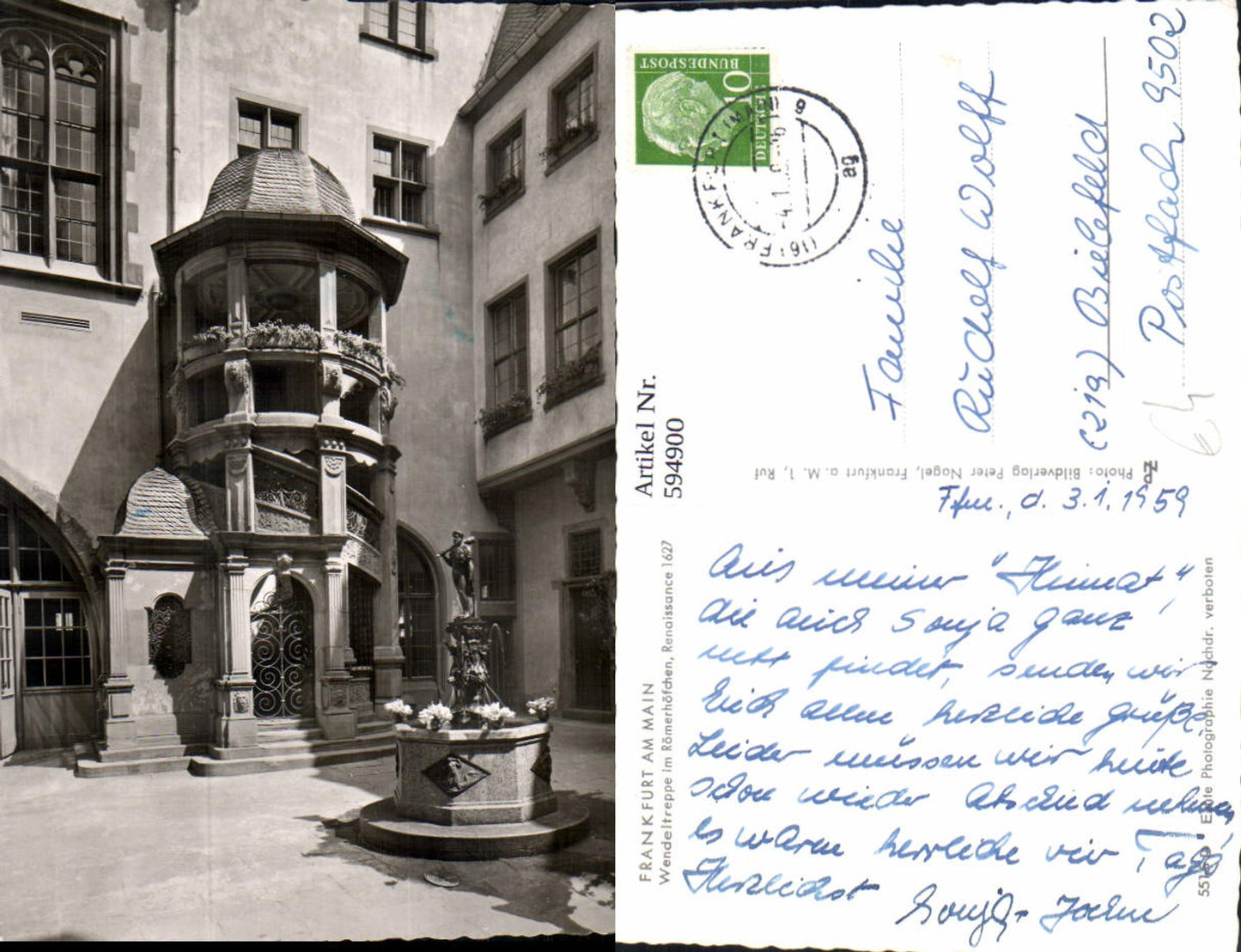 594900,Foto Ak Frankfurt a. Main Wendeltreppe Römerhöfchen