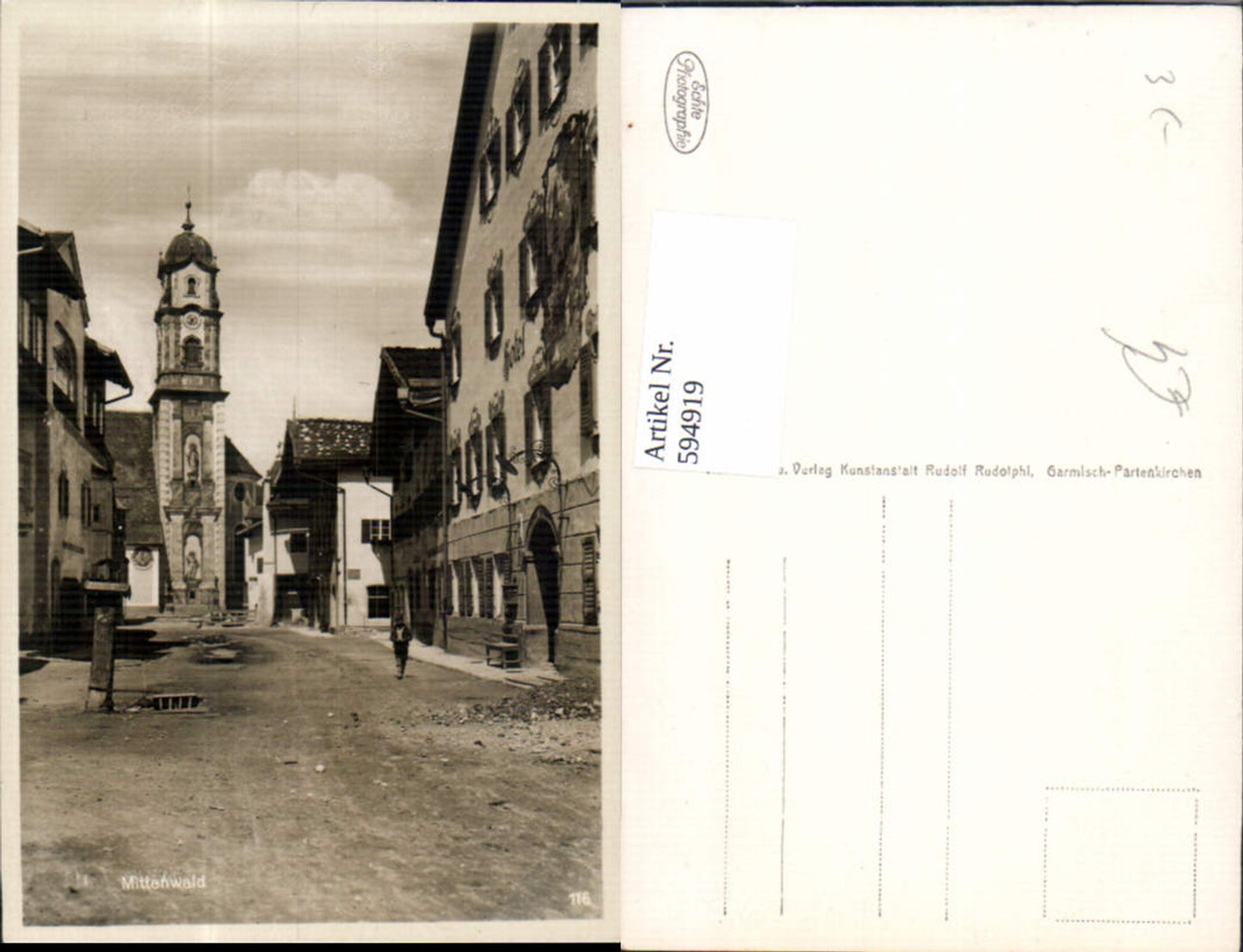 594919, Photo AK Mittenwald village scene