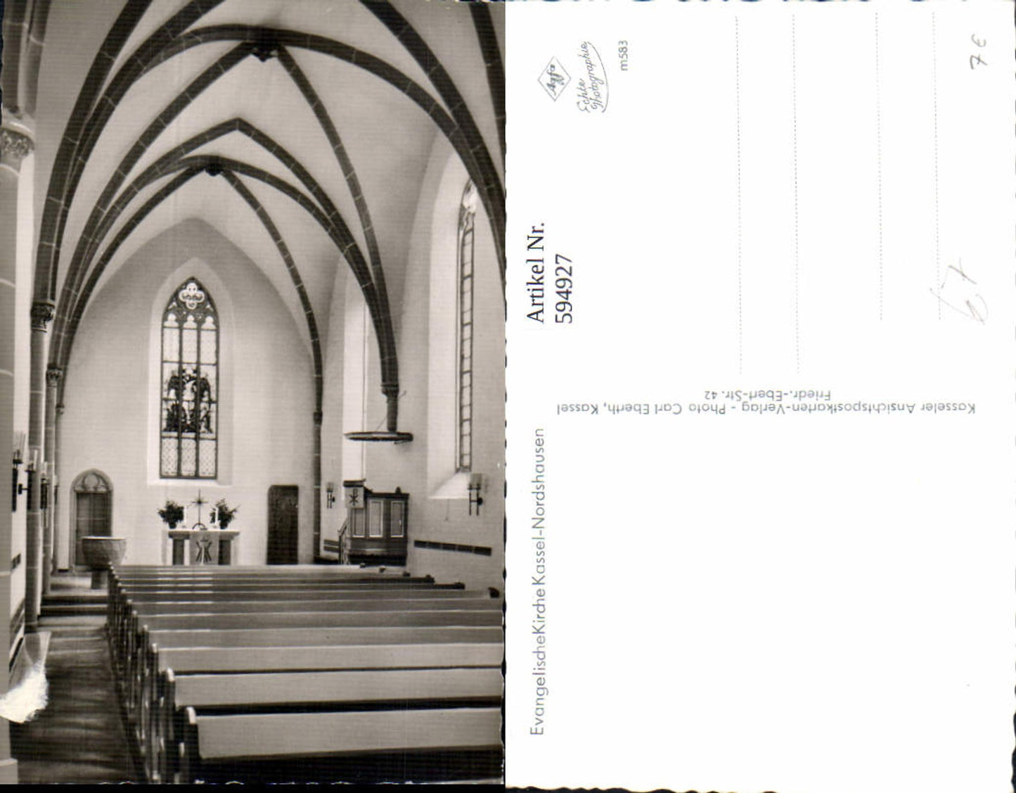 594927,Foto Ak Evang. Kirche Kassel Nordshausen Innen Altar