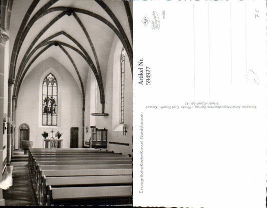 594927,Foto Ak Evang. Kirche Kassel Nordshausen Innen Altar