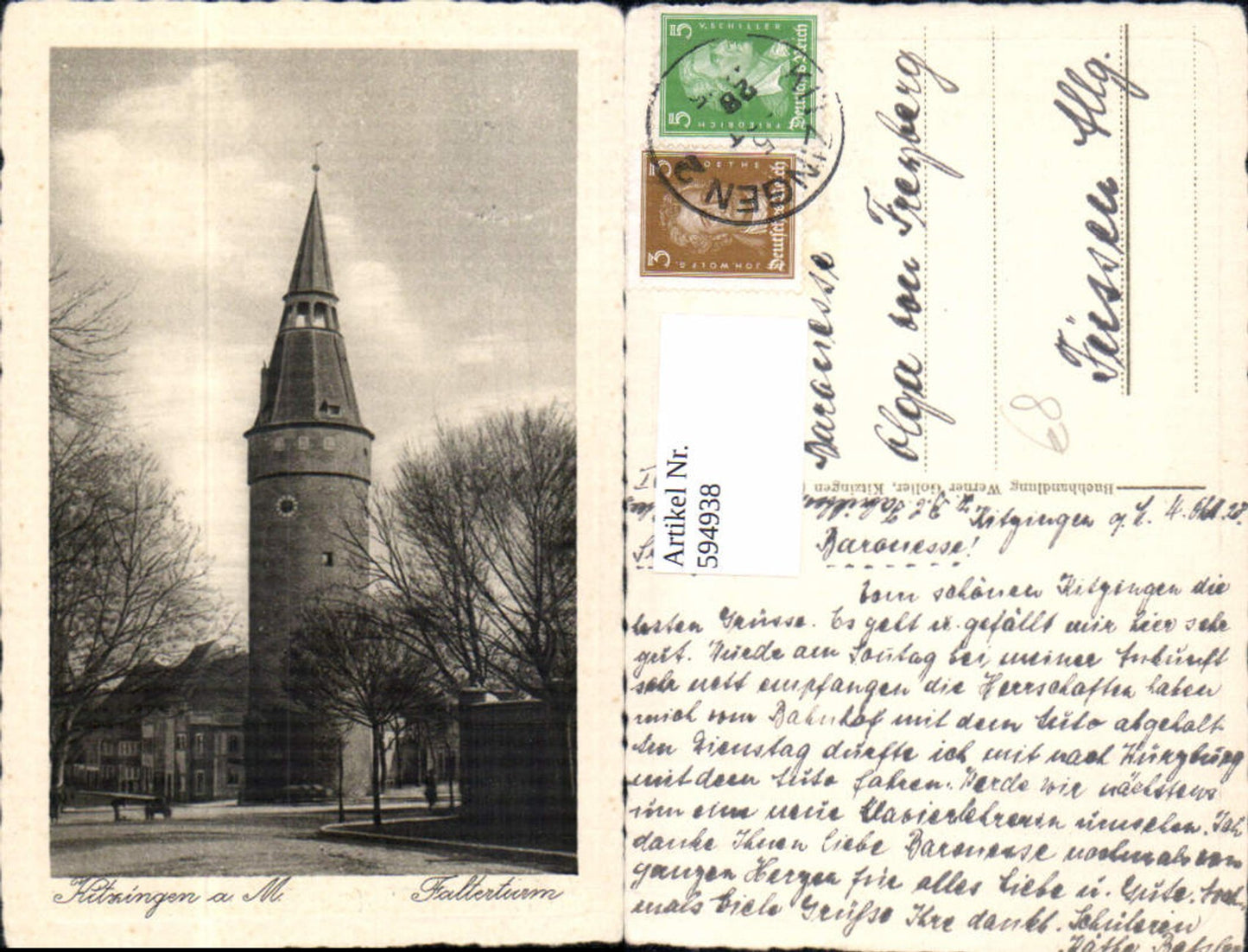 594938, Photo Ak Kitzingen i. Mainfranken Falterturm Tower