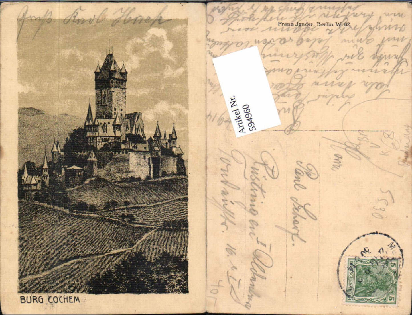 594960,Künstler AK Radierung Cochem Kochem an der Mosel Burg pub Jander Franz