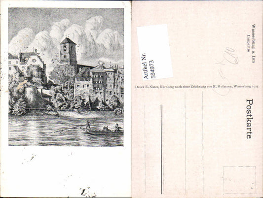 594973,Künstler AK K. Hofmann Wasserburg am Inn Innpartie Boot