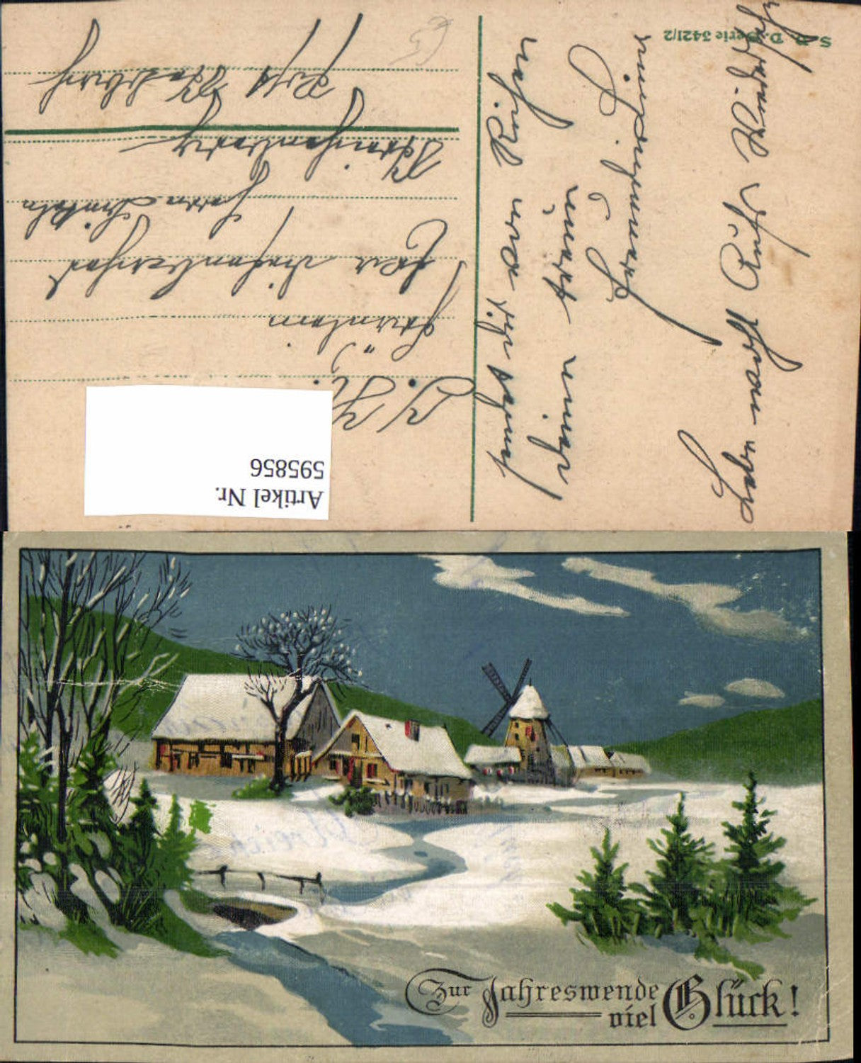 595856,Künstler Ak Neujahr Winterlandschaft m. Windmühle