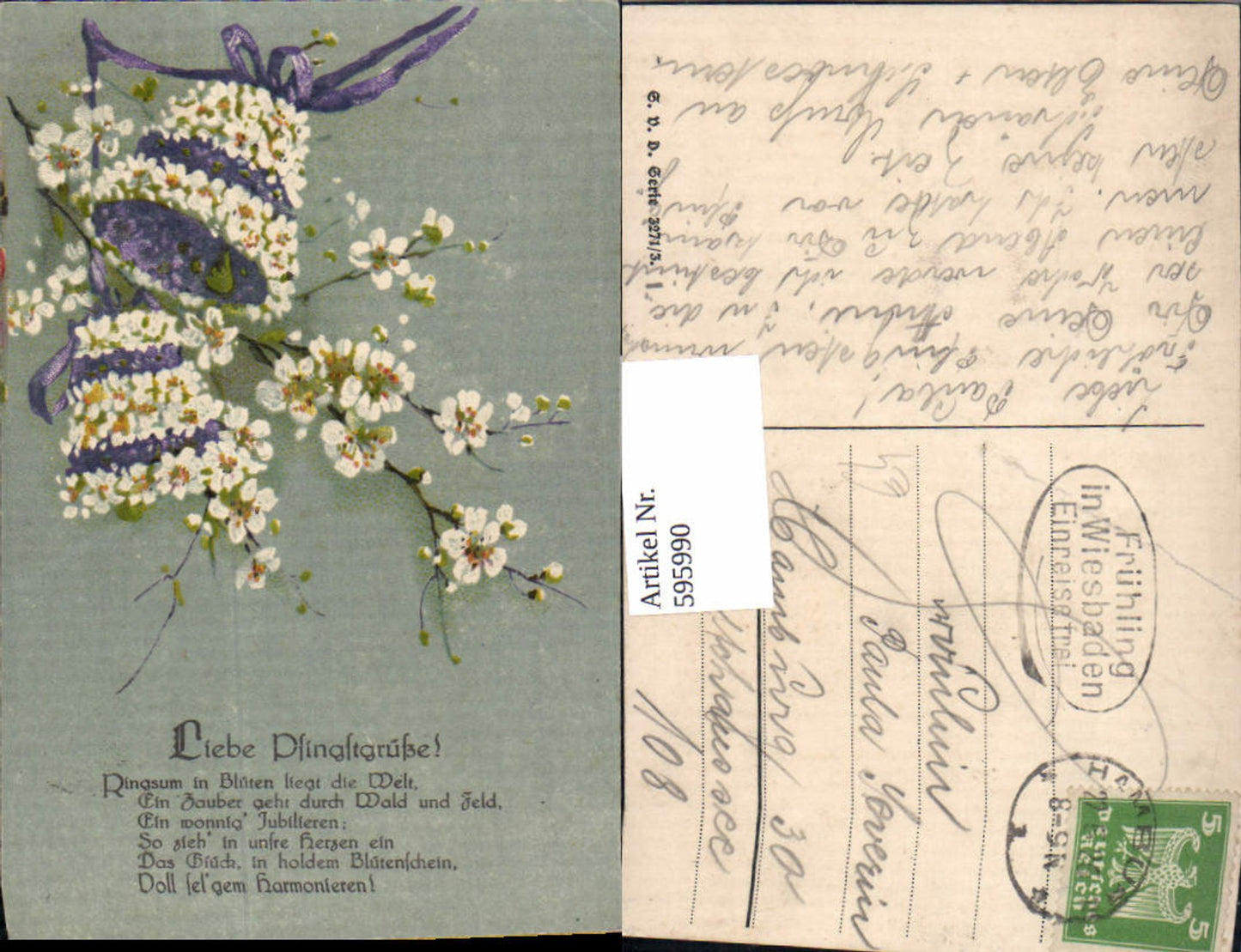 595990,Pfingsten Glocken aus Blüten Blumen Schleife Spruch